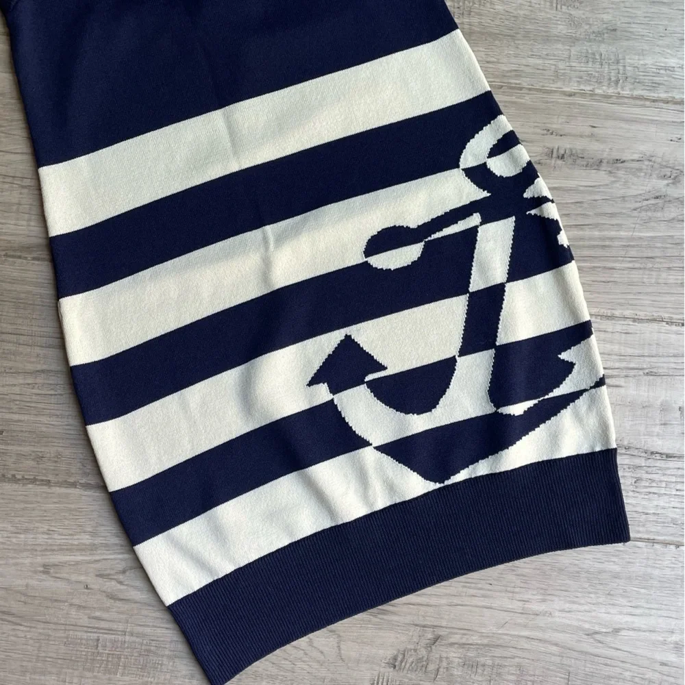 Anthropologie Knit Tank Dress Striped With Anchor Image Navy/Off White SZ MP